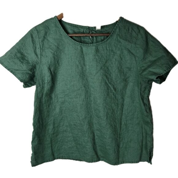 Grae Cove Green Linen Boxy Top Artsy Medium - Picture 1 of 7